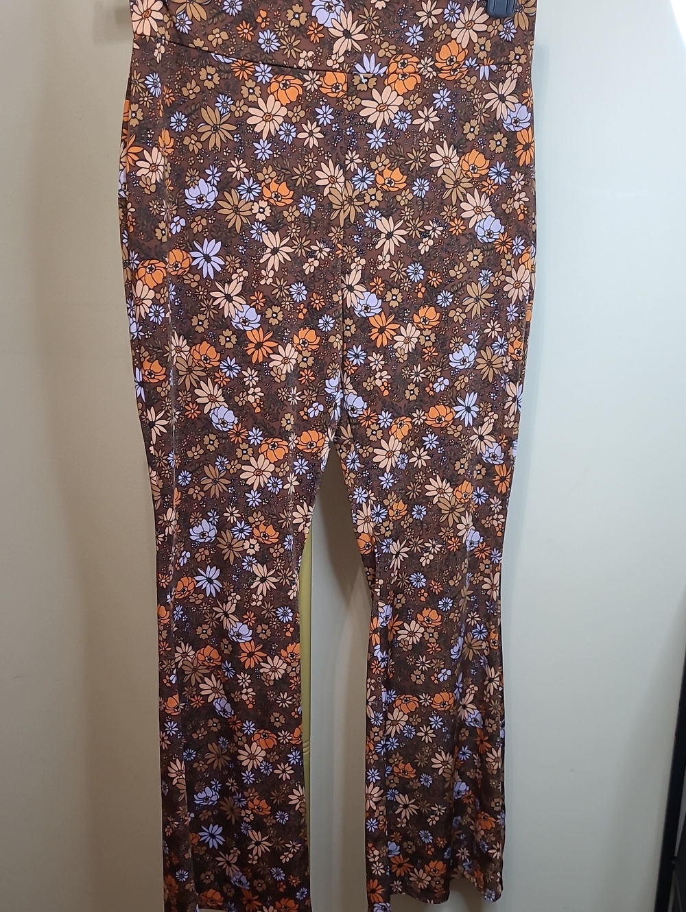 Derek Heart Brown Floral Pullon Wide-Leg / Bell Bottom Style Pants size XL